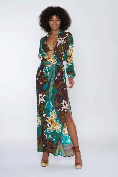 Abito lungo a camicia Arabesque con cintura