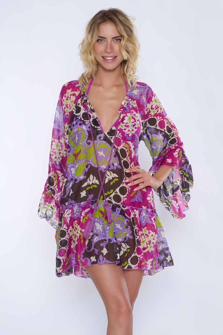 Caftano voile in cotone e seta Arabesque Miss Bikini Luxe