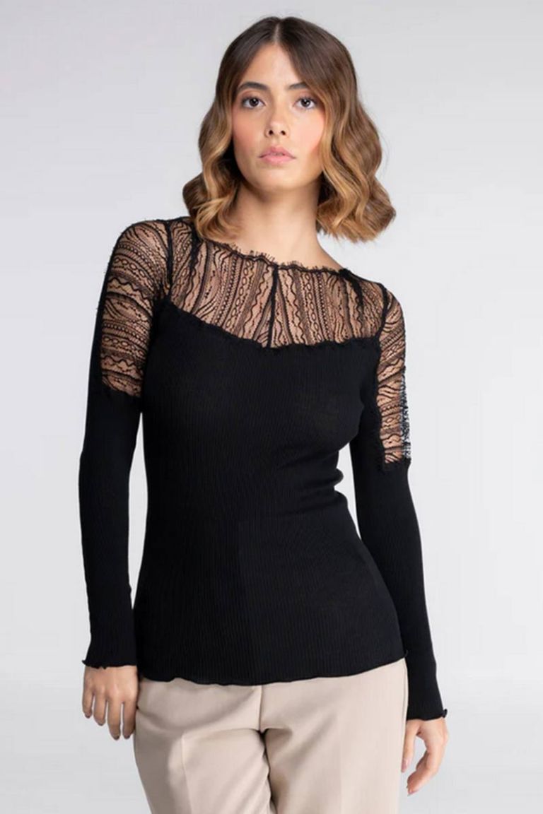 Maglia lana seta a costine balza chantilly
