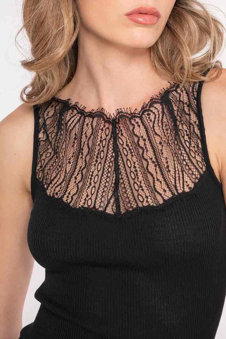 Top smanicato lana seta balza chantilly