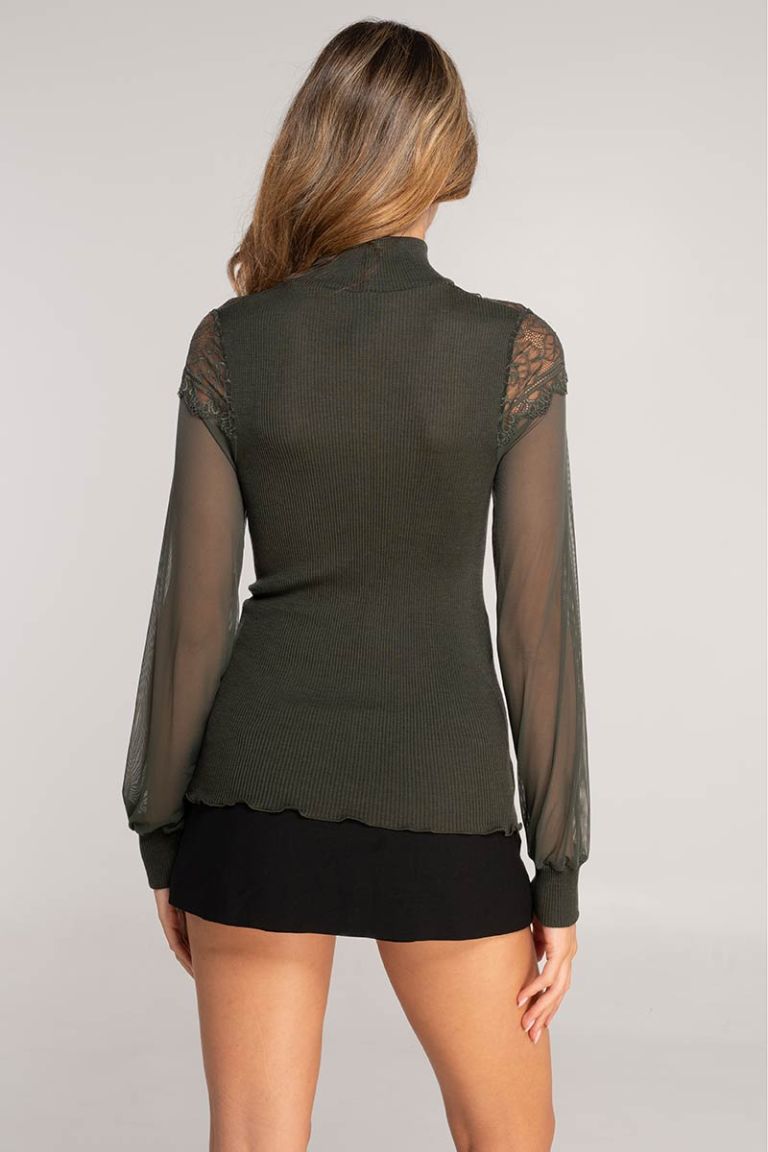 Maglia bosco lupetto con pizzo e maniche in tulle
