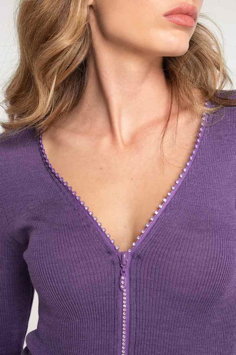 Maglia lana seta cerniera strass
