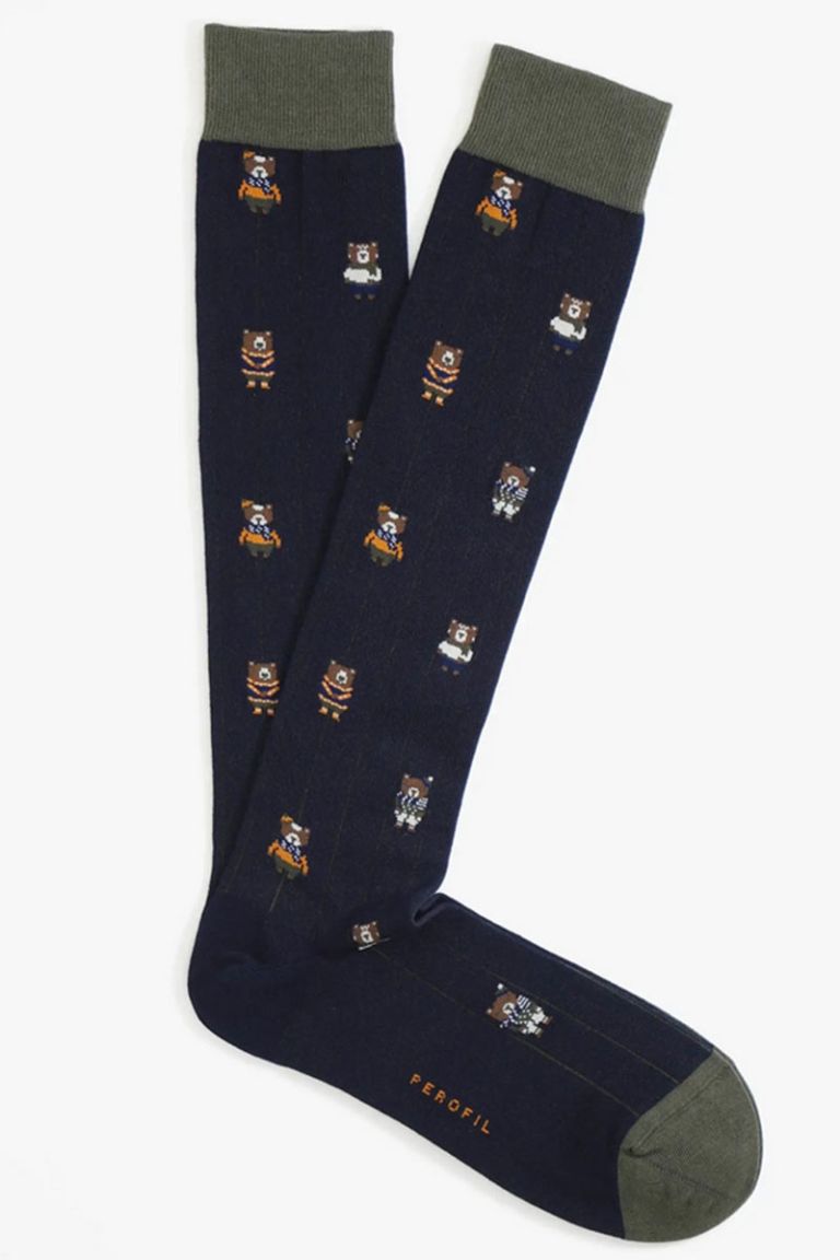 Calza lunga blu stampa teddy Perofil