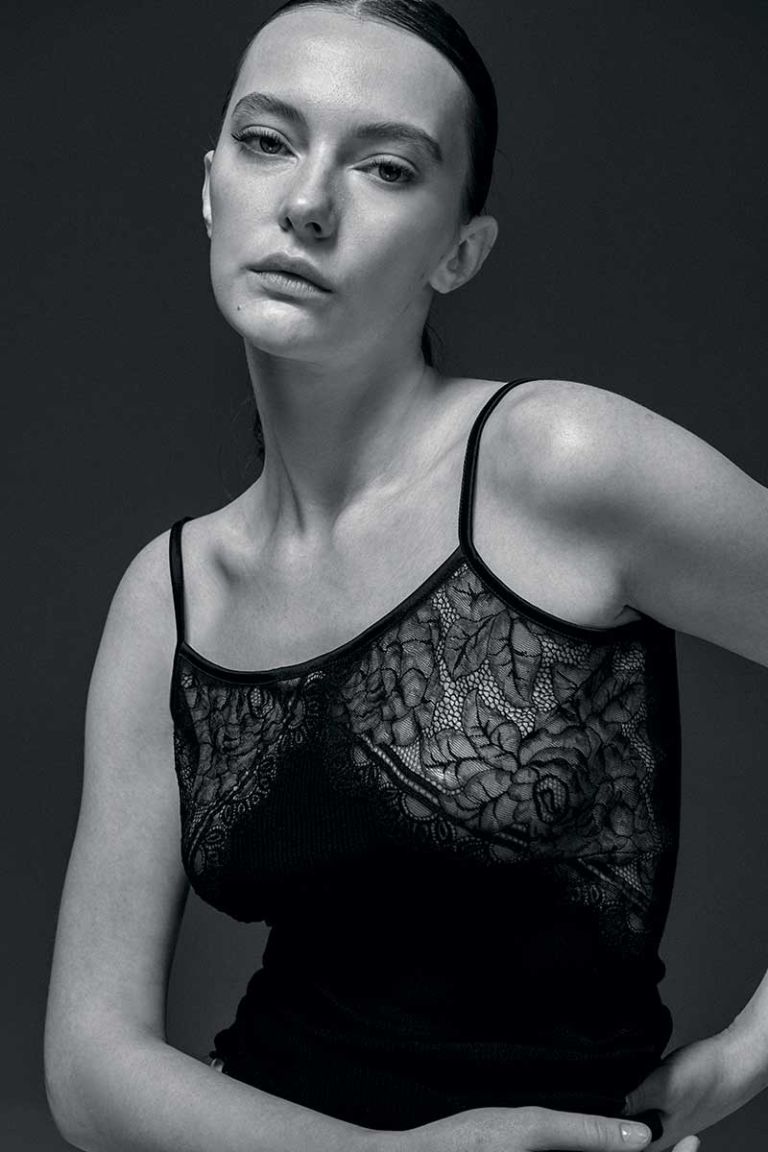 Top in lana e seta con pizzo Leavers Oscalito