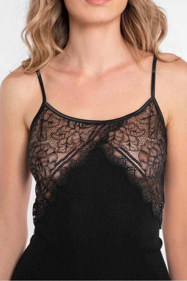 Top in lana e seta con pizzo Leavers