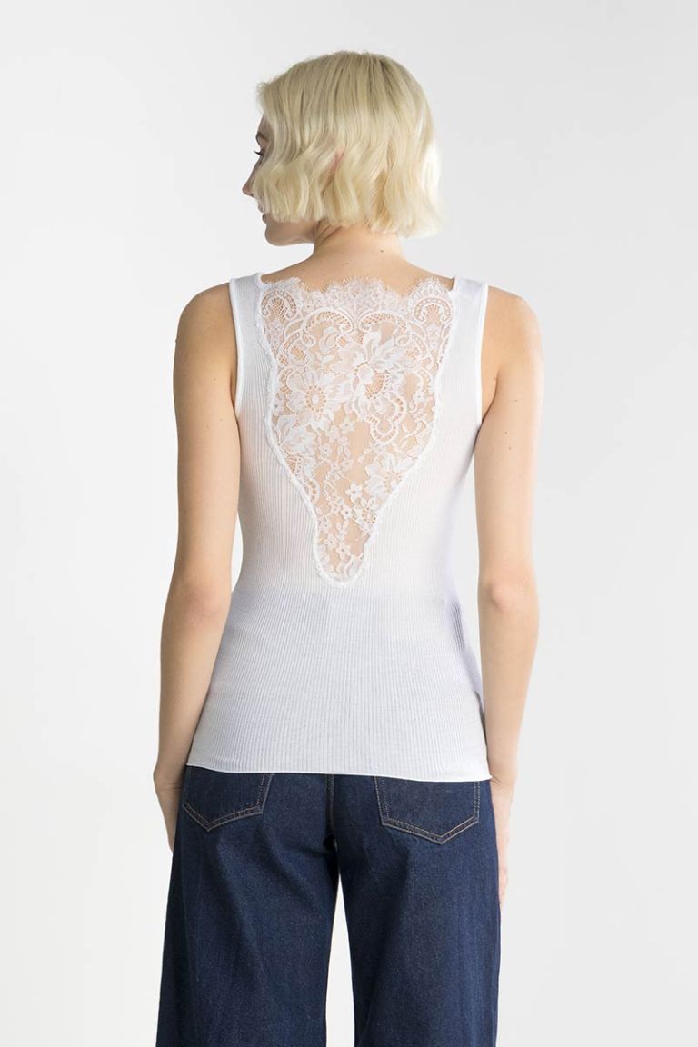 Smanicata bianca in filo costine con pizzo