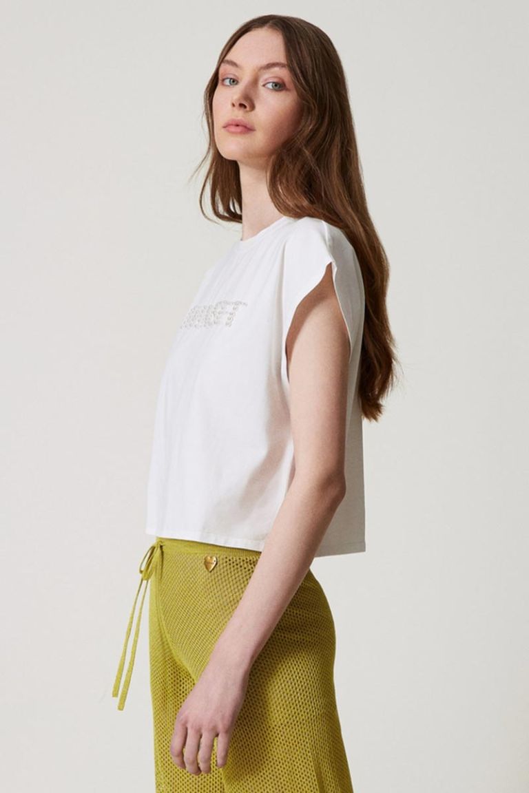 T-shirt boxi con logo ricamato