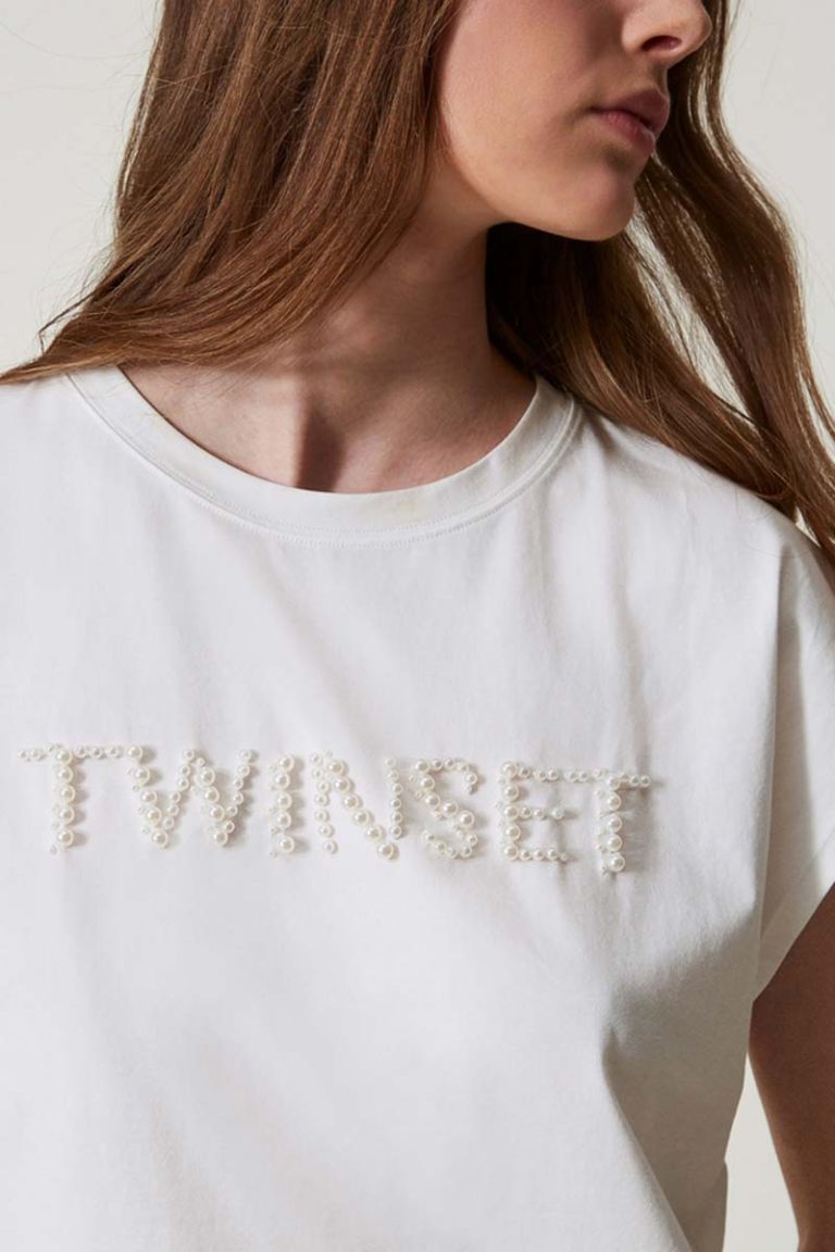 T-shirt boxi con logo ricamato