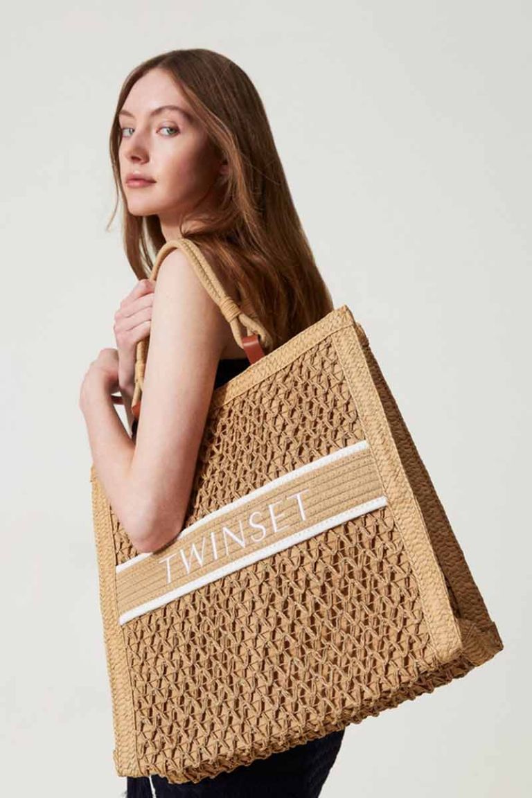 Borsa shopper in paglia intrecciata Twinset