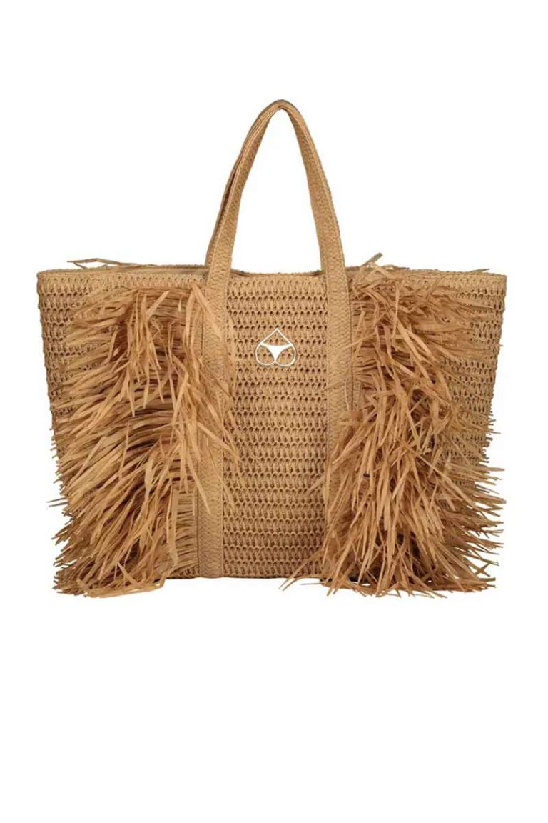 Borsa in eco-rafia naturale con frange Miss Bikini Luxe