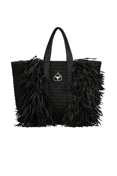 Borsa in eco-rafia nera con frange