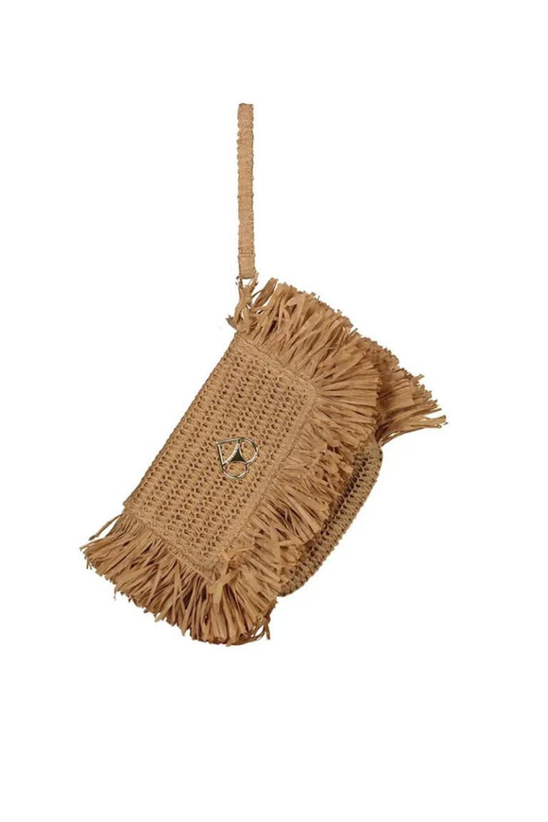 Pochette in eco-rafia naturale con frange Miss Bikini Luxe
