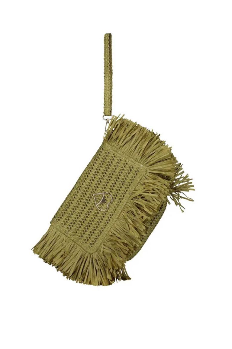 Pochette in eco-rafia verde con frange Miss Bikini Luxe