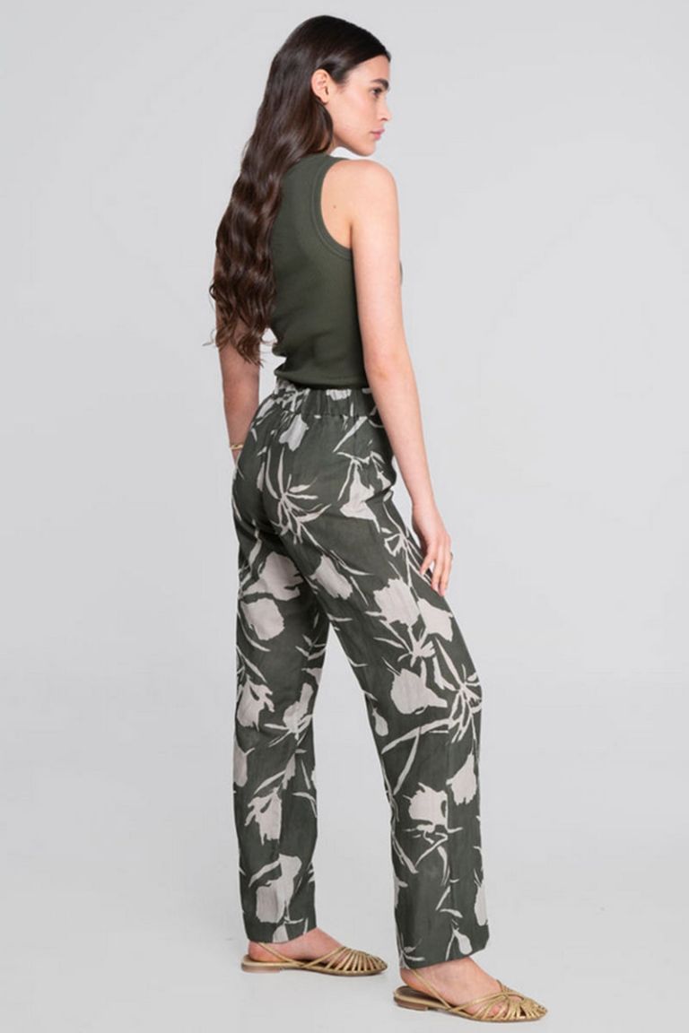Pantalone in lino botanical print