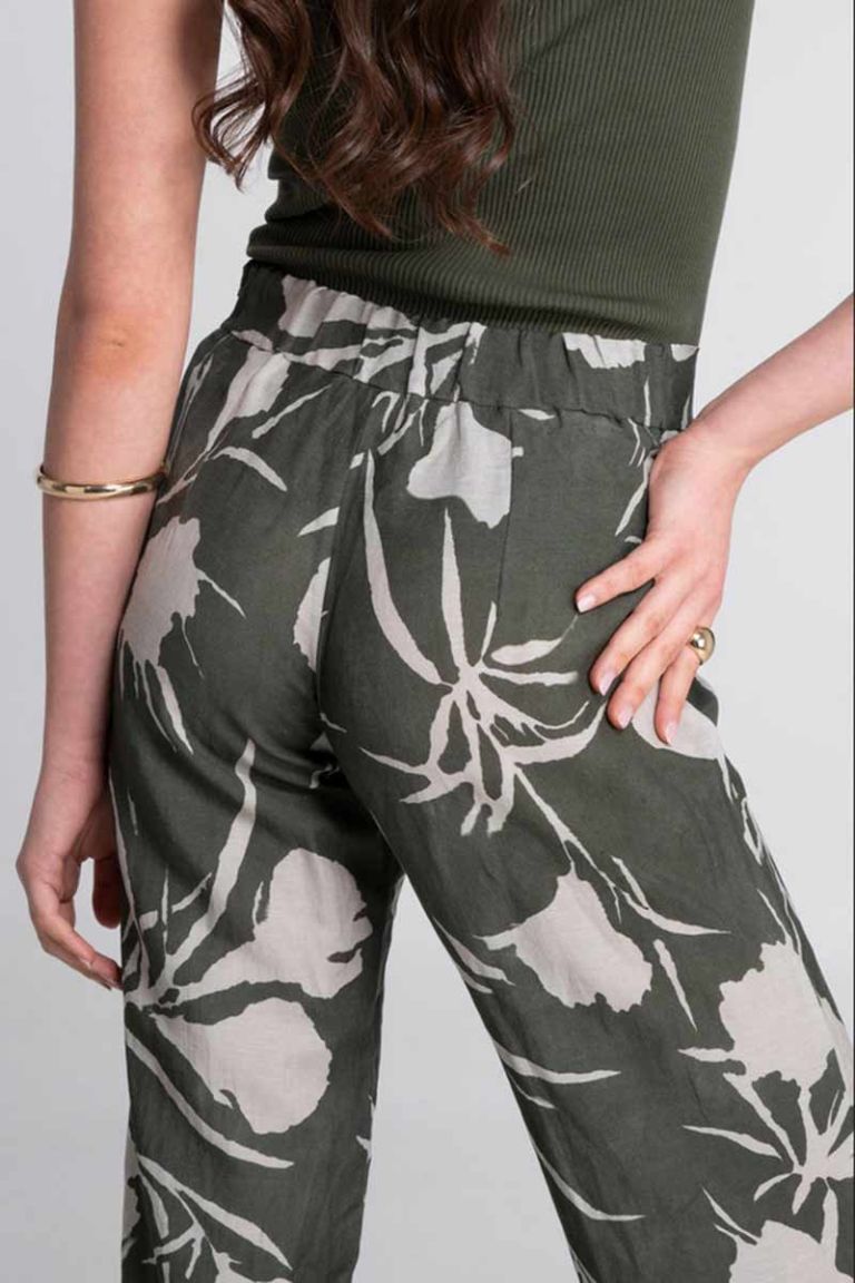Pantalone in lino botanical print