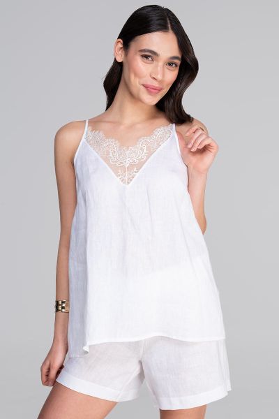 Top in lino e pizzo