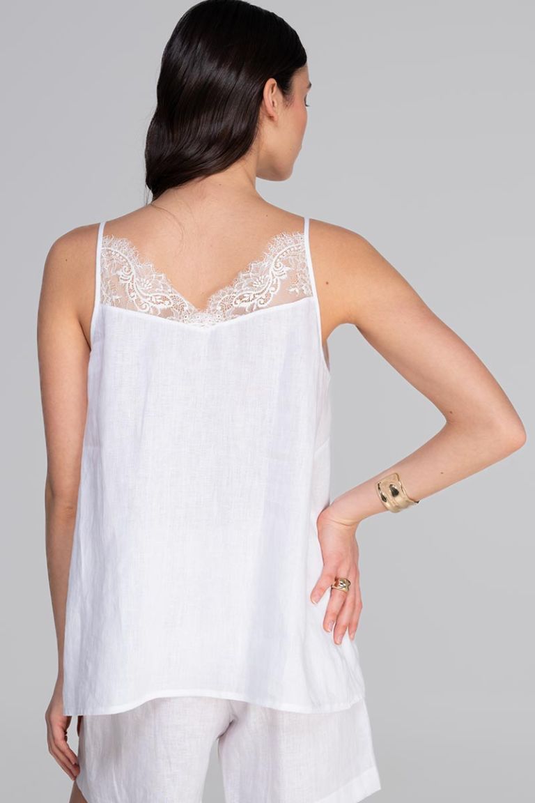 Top in lino e pizzo
