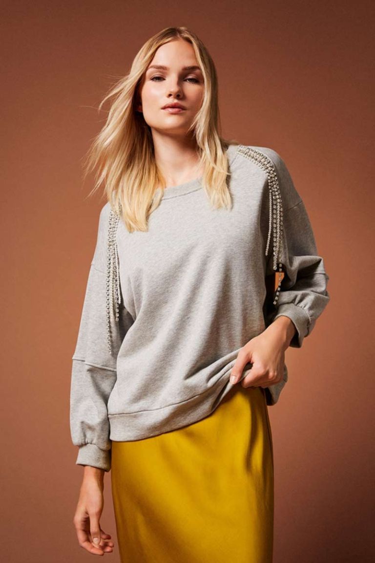 Felpa con catene di strass e perle Twinset