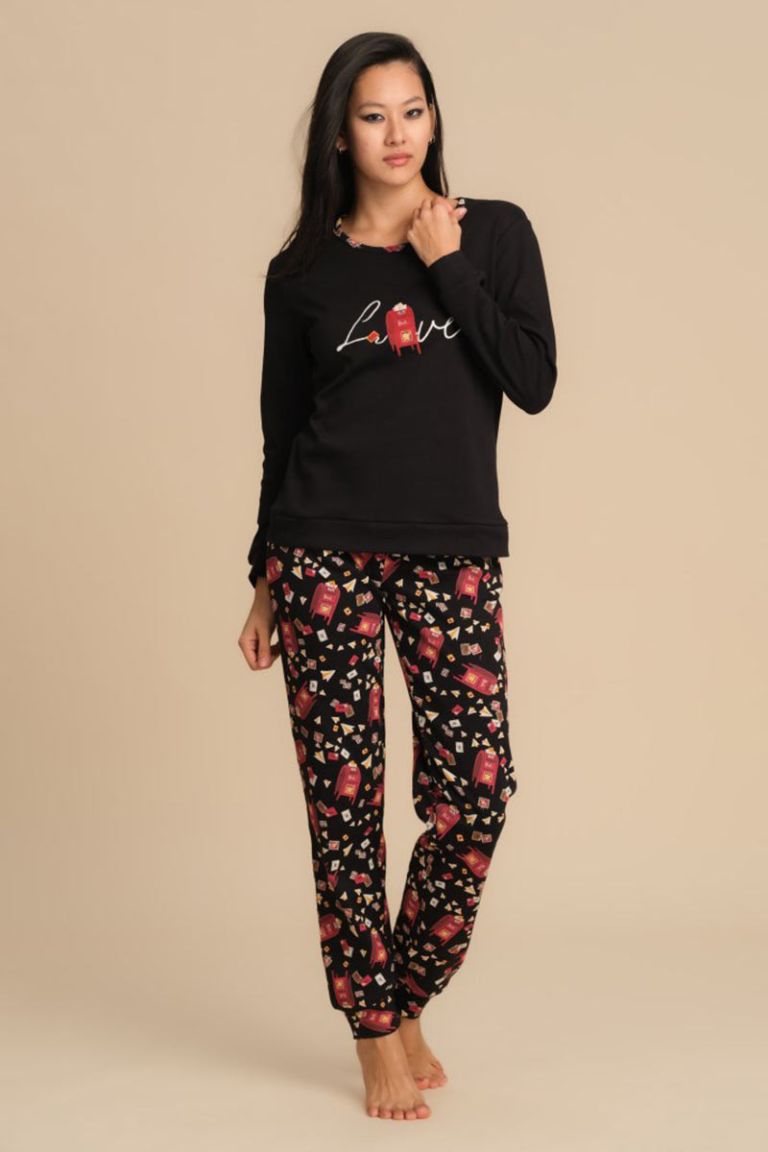 Pigiama caldo cotone Nina black Pepita