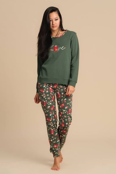 Pigiama caldo cotone Nina verde