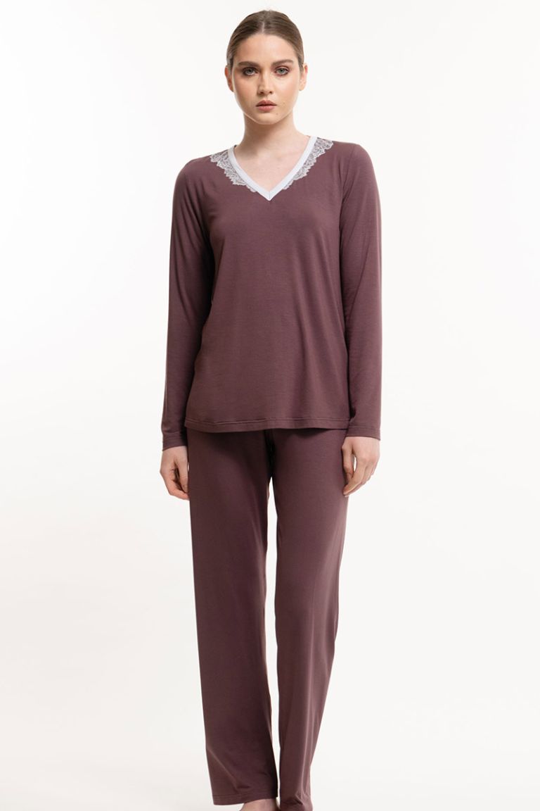 Pigiama micromodall a V inserto pizzo Verdiani