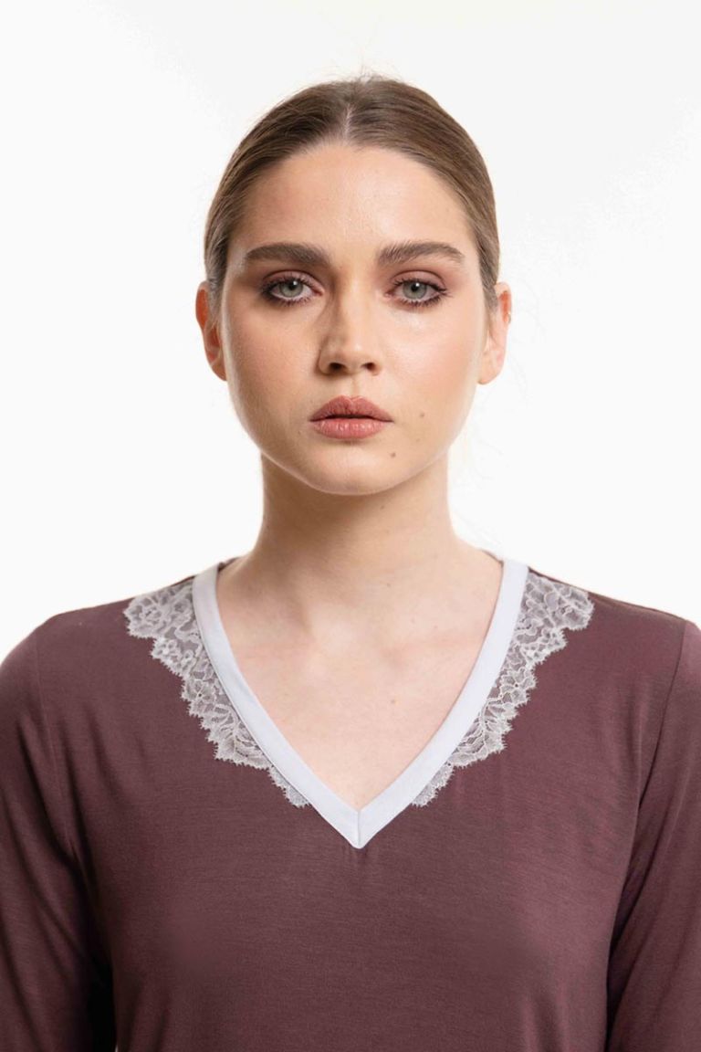 Pigiama micromodall a V inserto pizzo