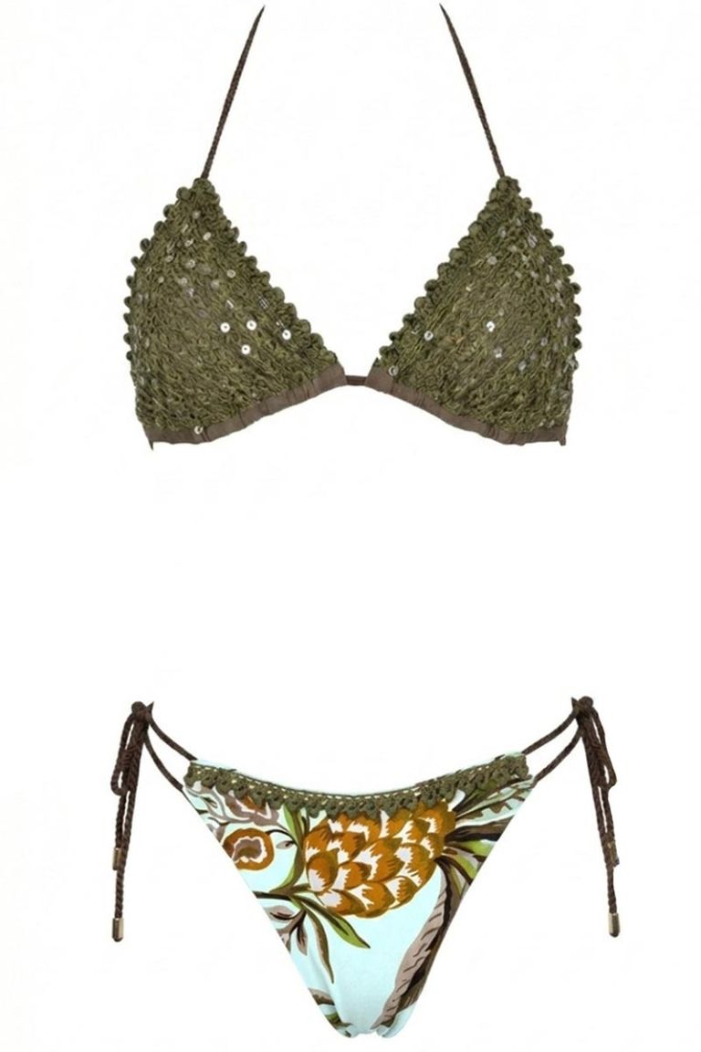 Bikini triangolo tropical rete paillettes