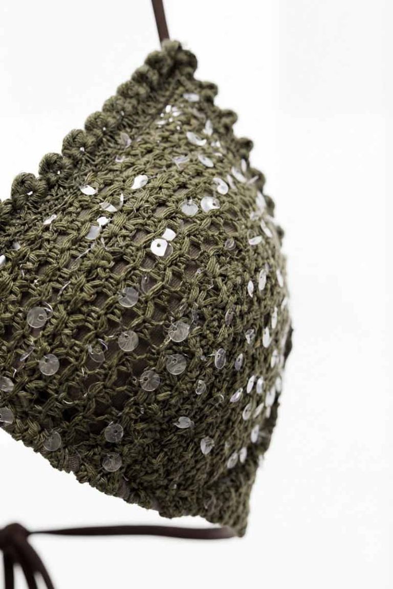 Bikini triangolo tropical rete paillettes