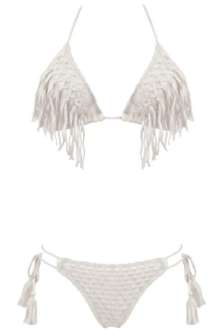 Bikini triangolo a rete con frange