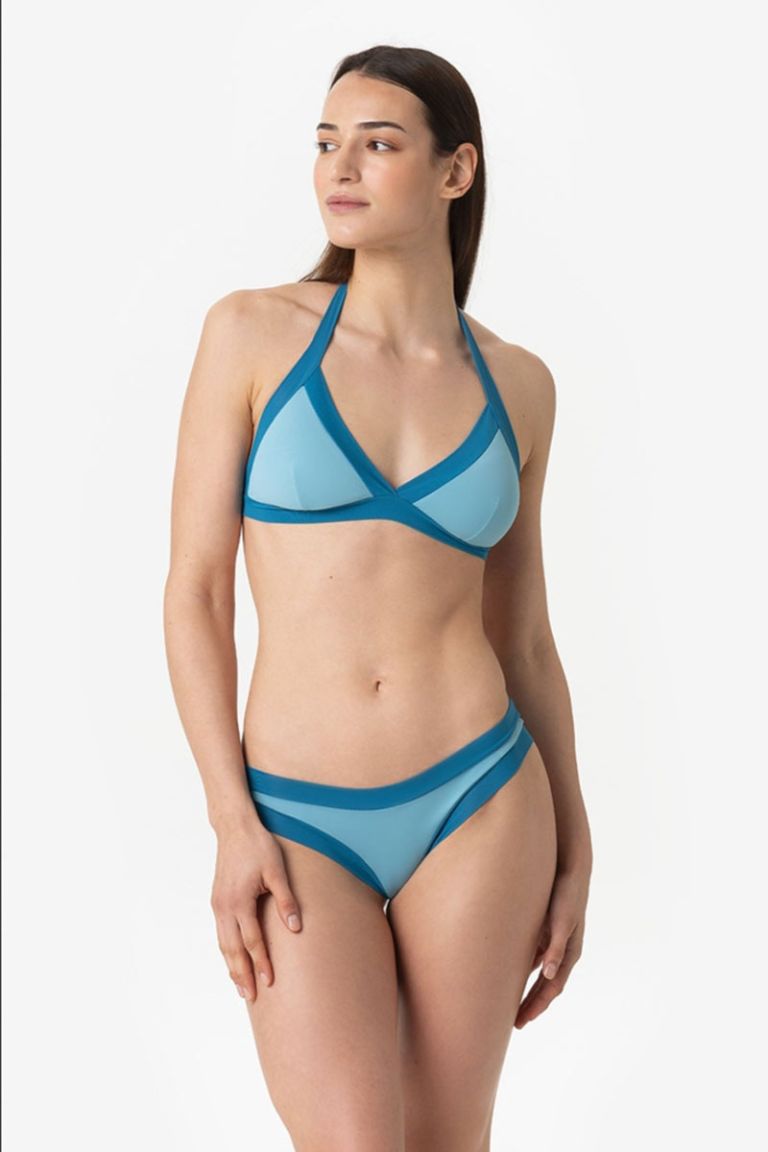 Bikini a triangolo bordato azzurro ottanio Raggianti