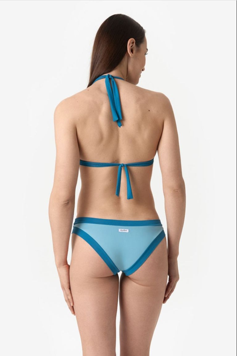 Bikini a triangolo bordato azzurro ottanio