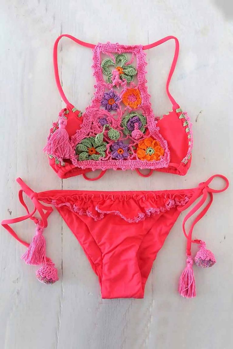 Bikini triangolo con ricamo macramè