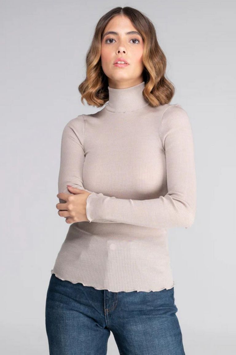 Maglia lupetto lana e seta tortora Oscalito