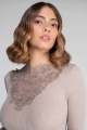 Maglia tortora lana seta scollo a V macramè