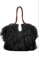 Borsa in eco-rafia black con frange